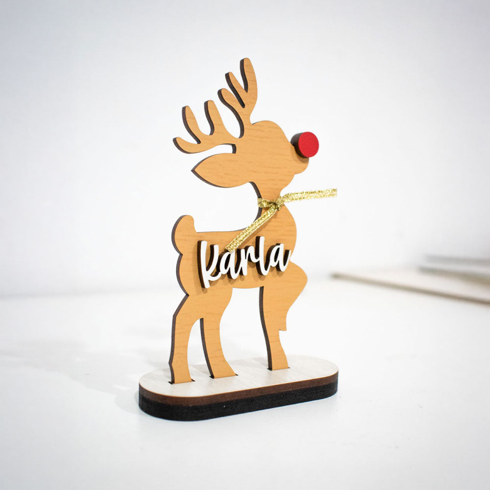 Decoración reno de madera MDF con nombre personalizado