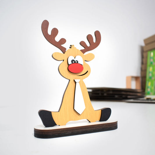 Decoración reno navideño de madera MDF tierno 10x15cm