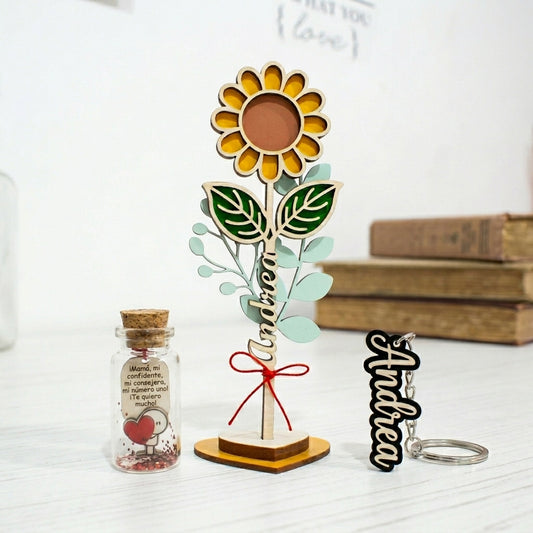 Girasol eterno con nombre personalizado 20x8cm para escritorio