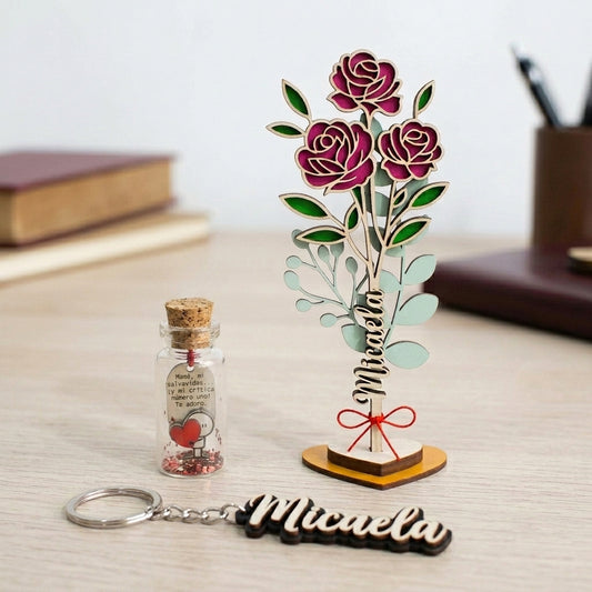 Flores eternos con nombre personalizado en 20x7cm