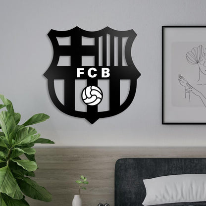 Escudo Barcelona negro con relieves blancos en MDF 40x40cm