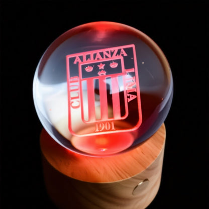 Cristal con luces esfera con logo de Alianza Lima