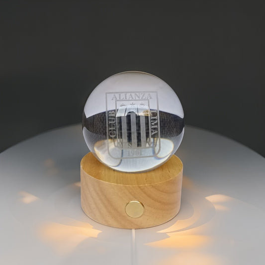 Cristal con luces esfera con logo de Alianza Lima
