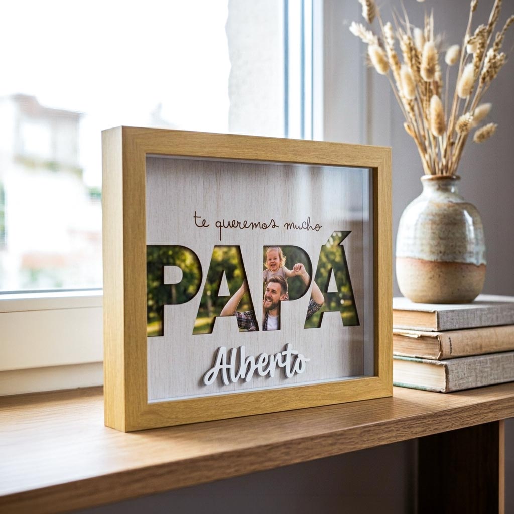 Shadowbox 3D con nombre personalizado para Papá