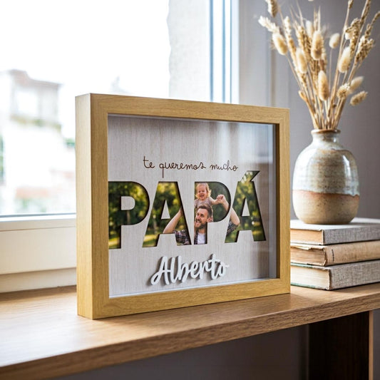 Shadowbox 3D con nombre personalizado para Papá