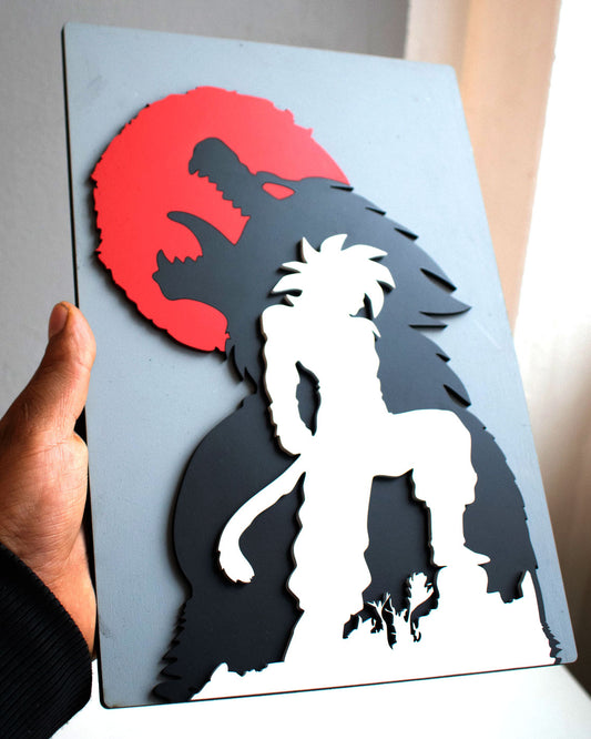 Cuadro de Goku SSJ4 y Osaru con Luna Llena - Decoración para fans