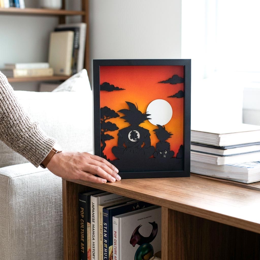 Cuadro para regalo en relive de Goku y su hijo 20x25cm