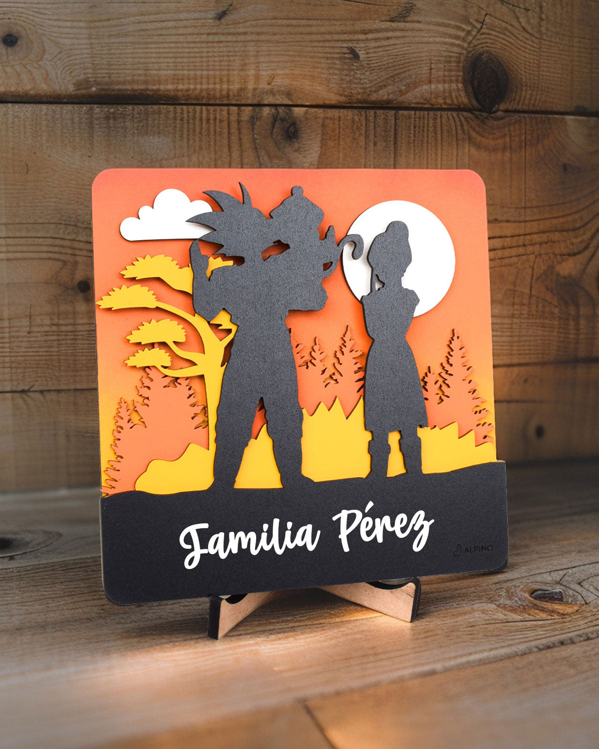 Cuadro personalizado Goku, Gohan y Milk silueta al atardecer para regalo