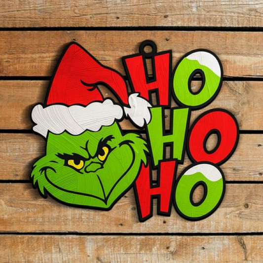 Adorno Navideño de Grinch "Ho Ho Ho" en MDF – Estilo Divertido y Artesanal