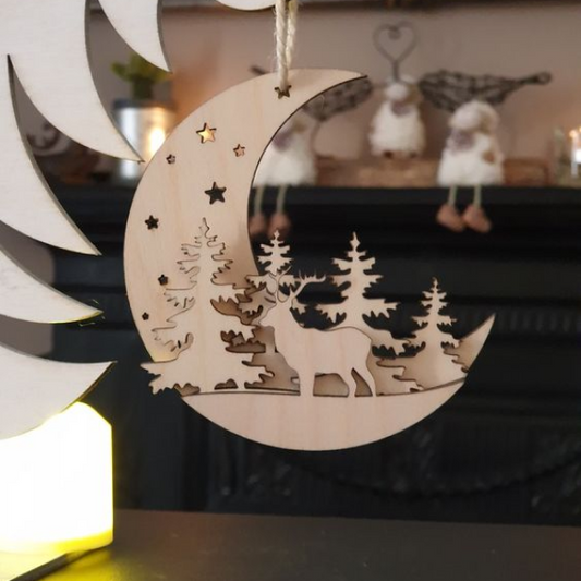 Luna Decorativa de Navidad en MDF con Diseño de Renos