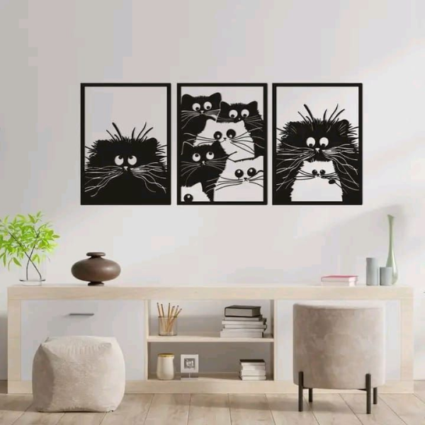 Set de 3 Decoraciones de Gatitos en MDF Negro