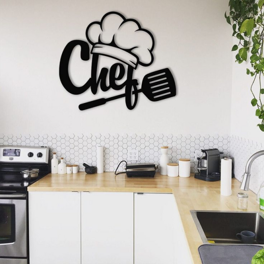 Adorno de Pared Negro con la Palabra "Chef" – Diseño Elegante para Cocinas