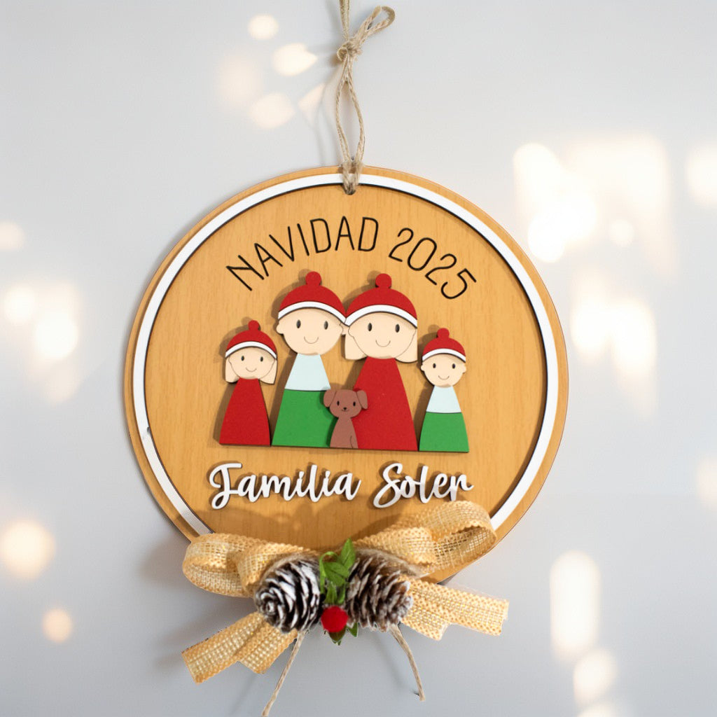 Corona navideña personalizado con nombre de familia 30x30cm