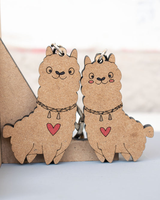 Set de llaveros de pareja de alpacas con corazón para regalo