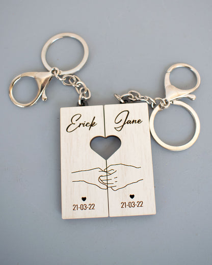 Llaveros para pareja con nombres y fecha personalizada duo perfecto pack x 2 unidades