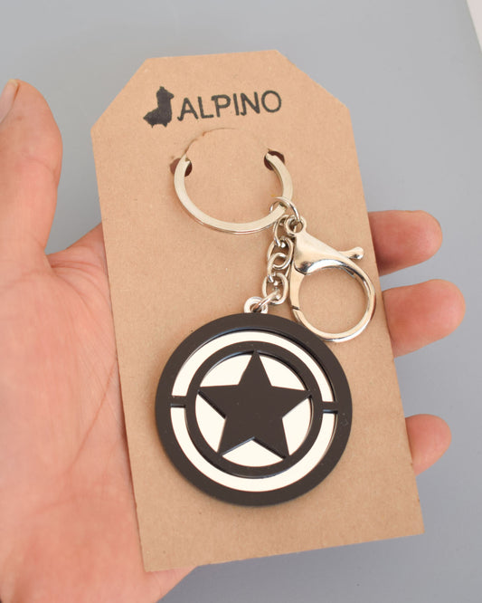 Llavero estrella Capitán América en acrílico – regalo heroico Alpino