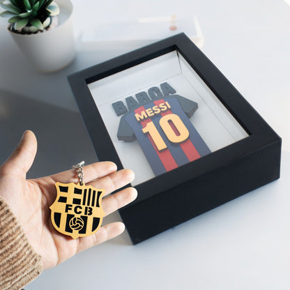 Cuadro Shadow Box de MDF Messi Barcelona 12x17cm + Llavero