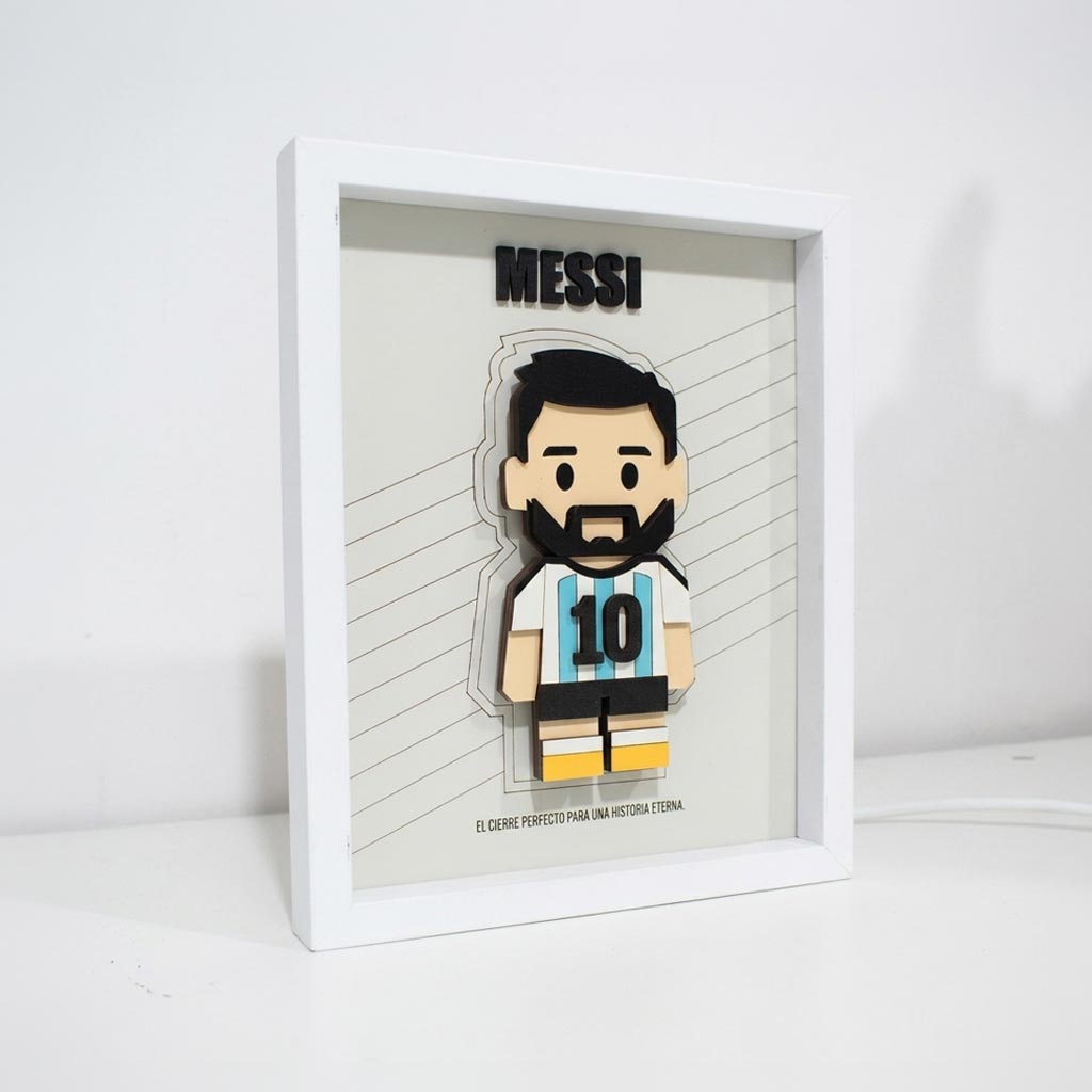 Cuadro Muñeco de Messi en relieve 3D Blanco