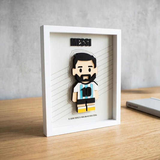 Cuadro Muñeco de Messi en relieve 3D Blanco
