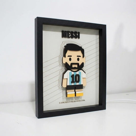 Cuadro Muñeco de Messi en relieve 3D Negro