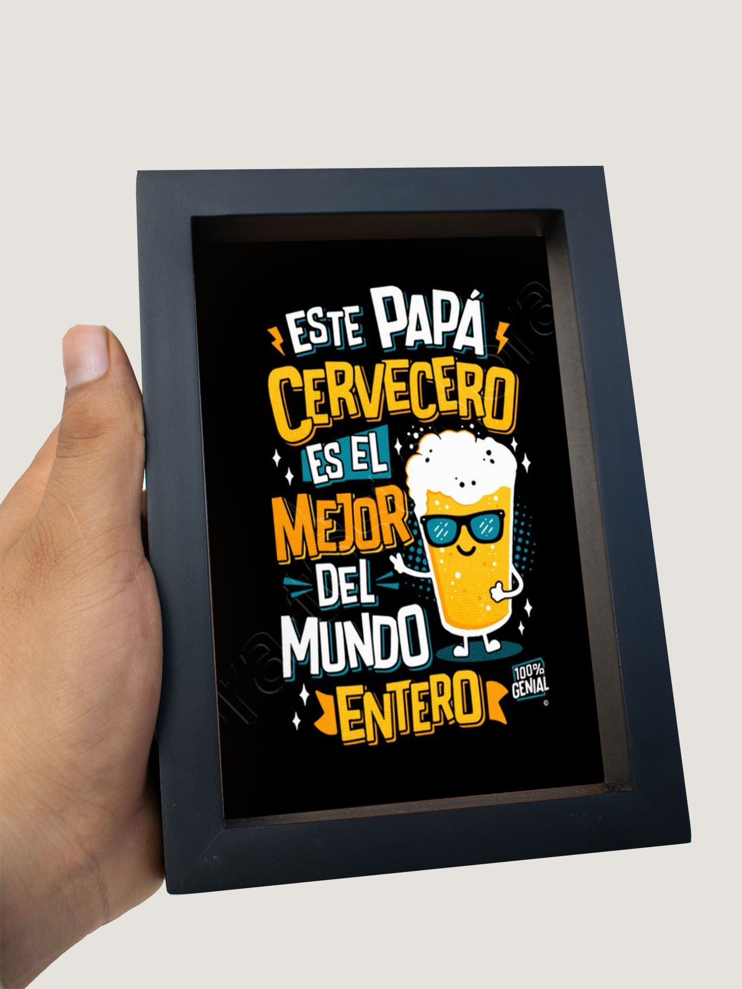 Mini cuadro "Este Papá cervecero es el mejor del mundo" 10x15cm marco madera con vidrio