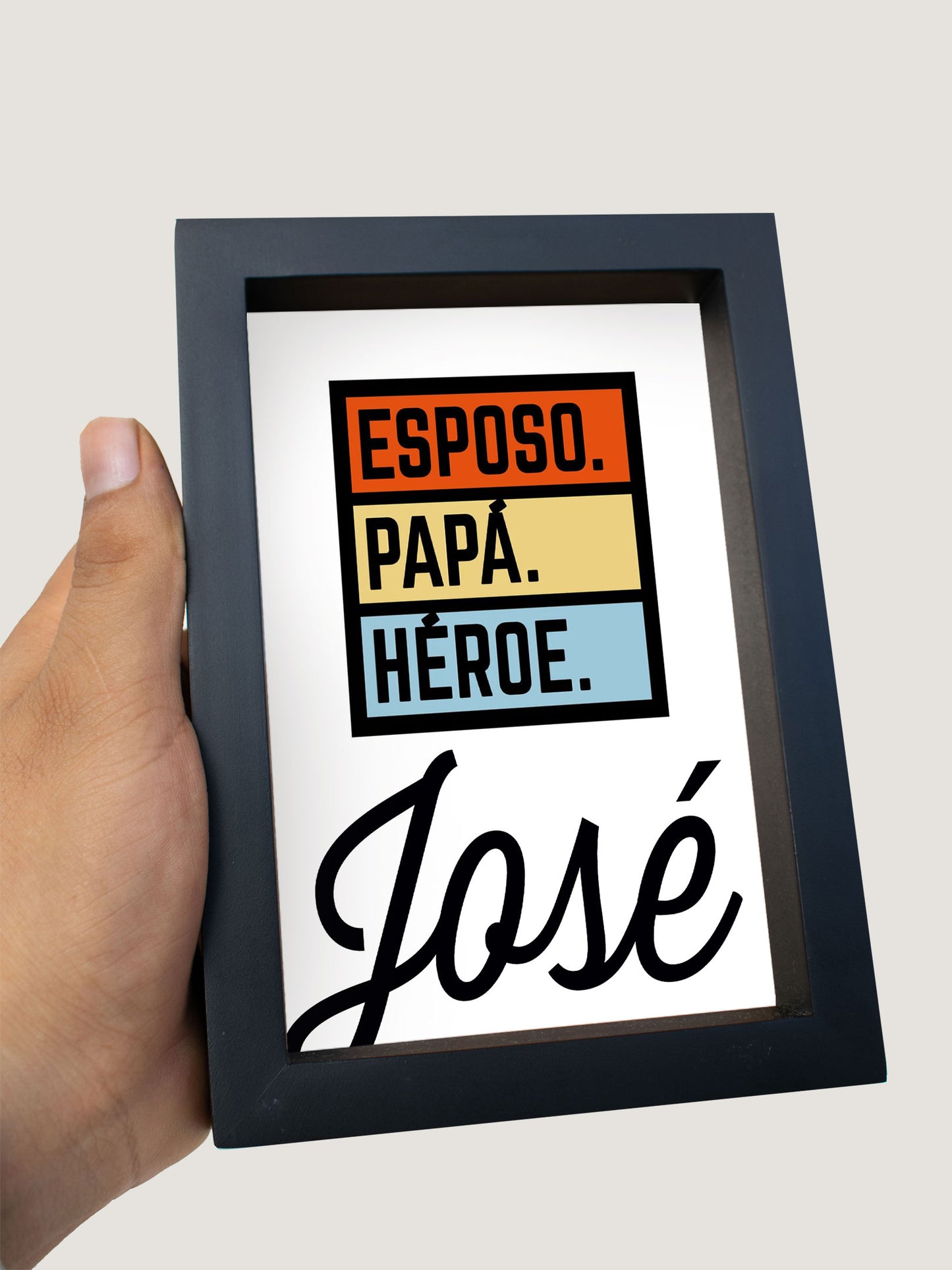 Mini cuadro "Esposo, Papá, Héroe" personalizado 10x15cm marco madera con vidrio