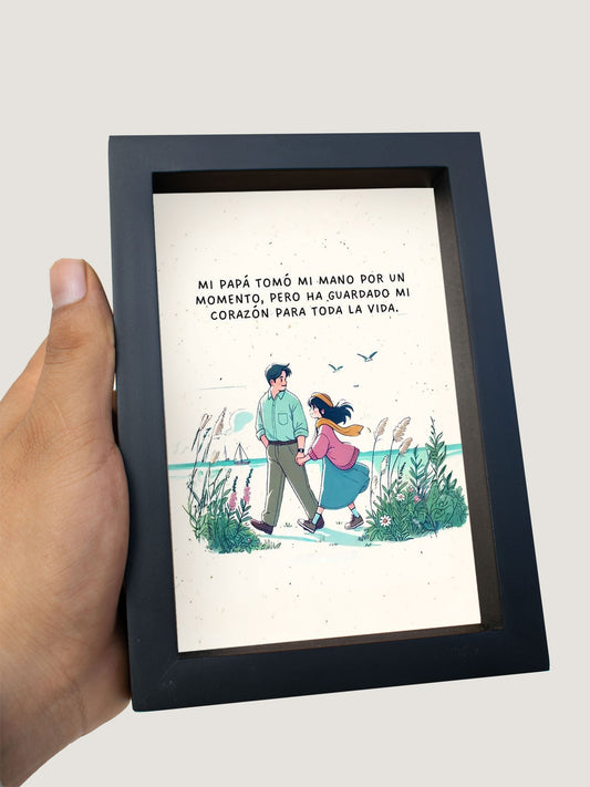 Mini cuadro Papá e Hija con frase personalizado 10x15cm marco madera con vidrio