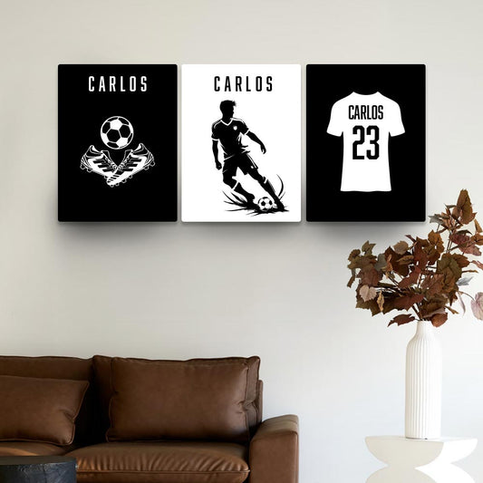Pack 3 cuadros personalizados de futbol en MDF con nombres