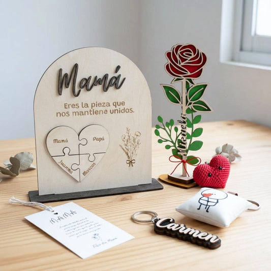 Título: Pack Mamá: Corazón Rompecabezas de Madera + 5 Regalos