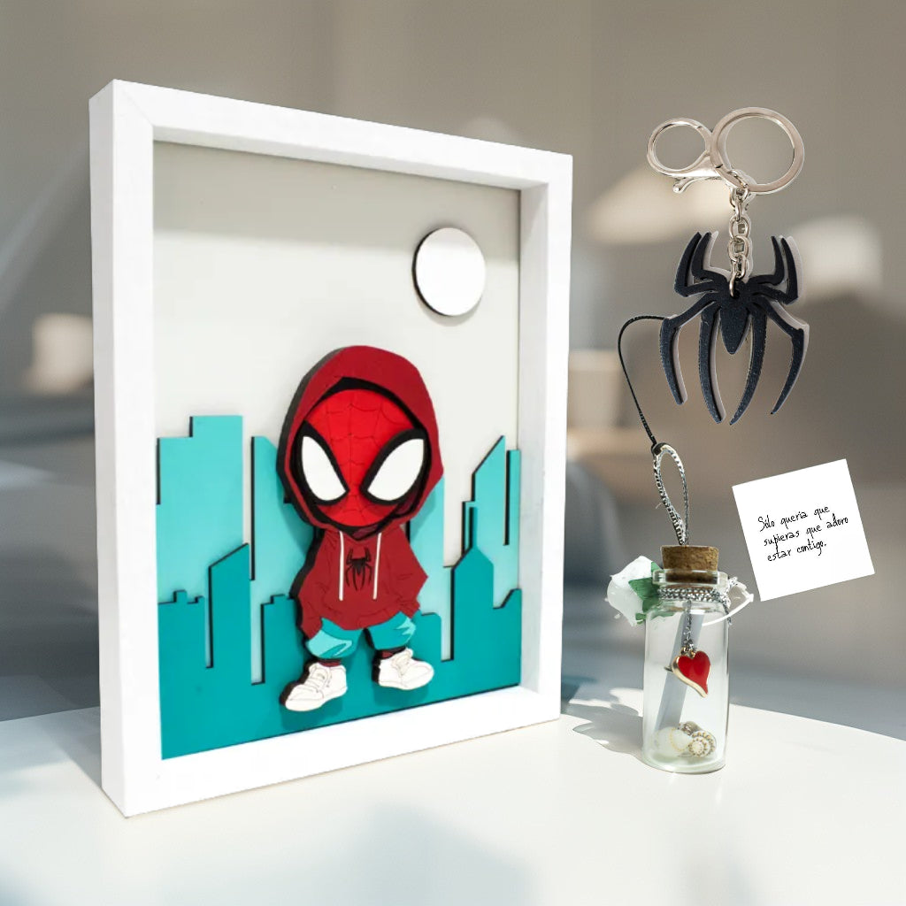 Pack regalo especial de spiderman + llavero + mini botella