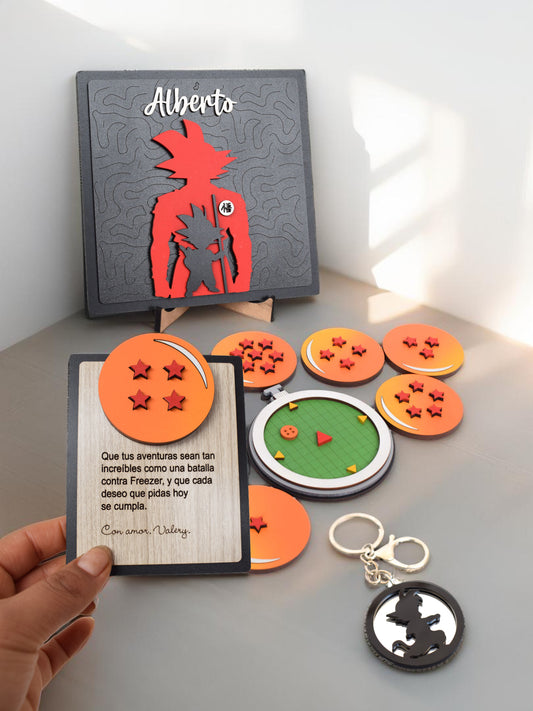 Cuadro personalizado Goku niño y adulto con nombre para escritorio