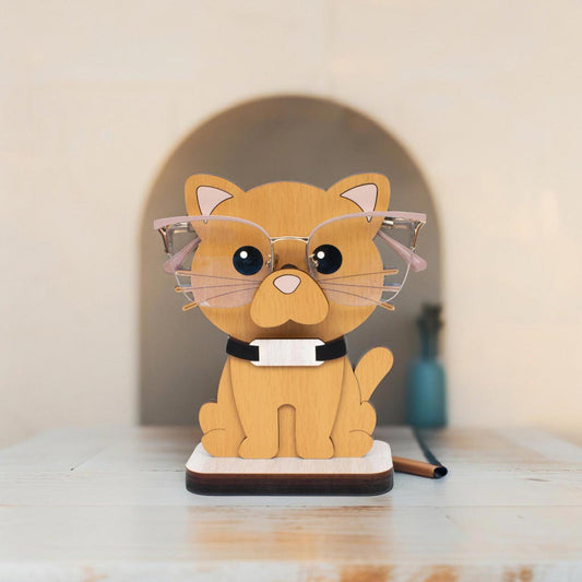 Soporte para lentes madera MDF diseño de Gato Naranja