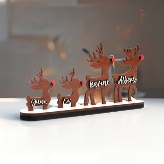 Set de familia de renos con nombres personalizados en madera MDF