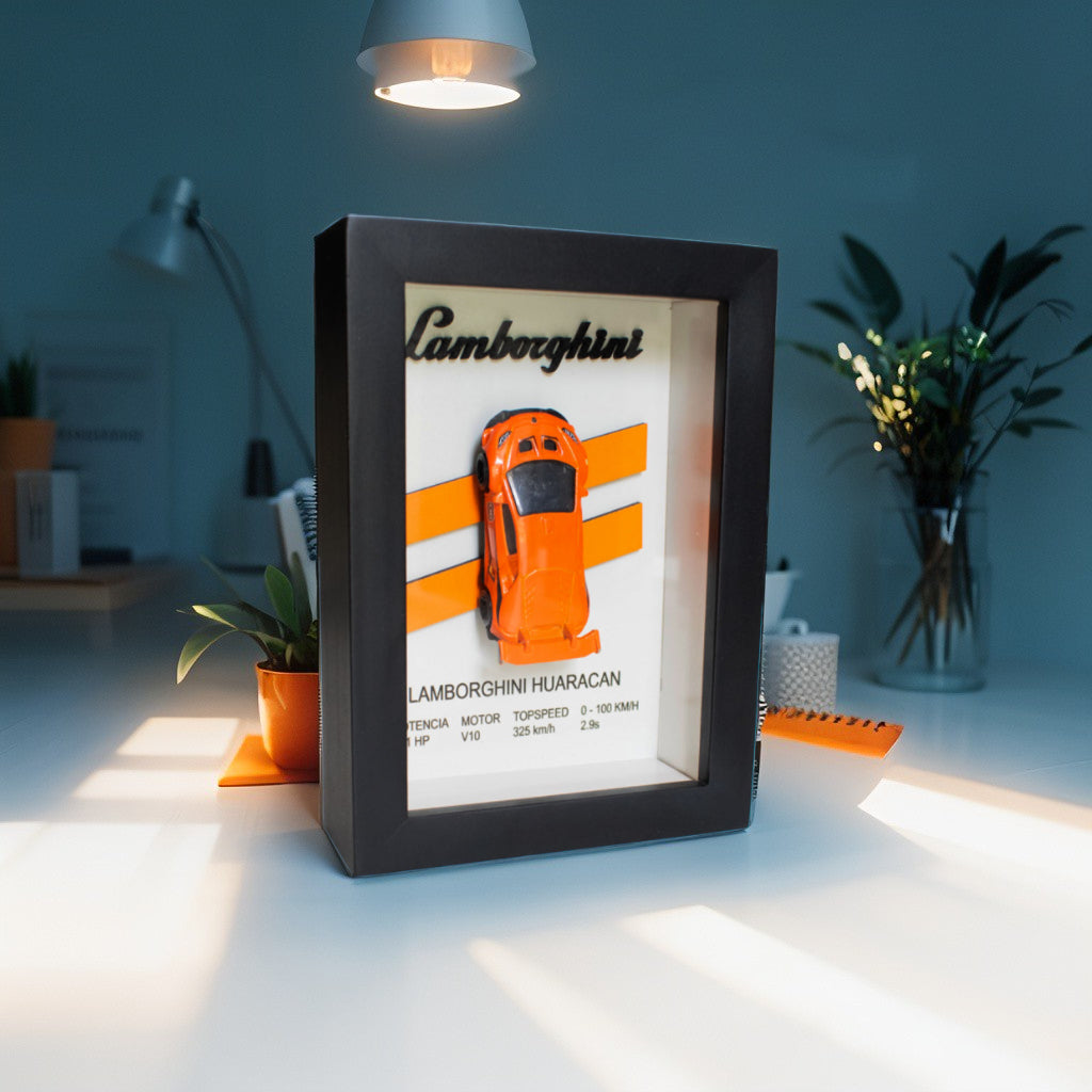 Shadowbox 3D Decorativo con Hot Wheels de Lamborghini Huracán 12x17cm