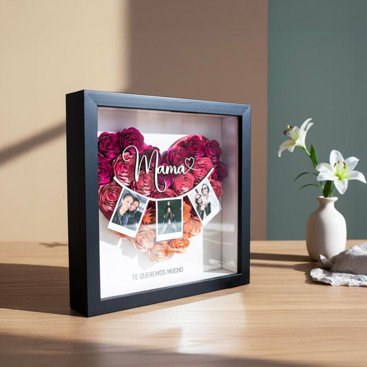 Cuadro Shadowbox 3D Corazón de Rosas Personalizado Mamá