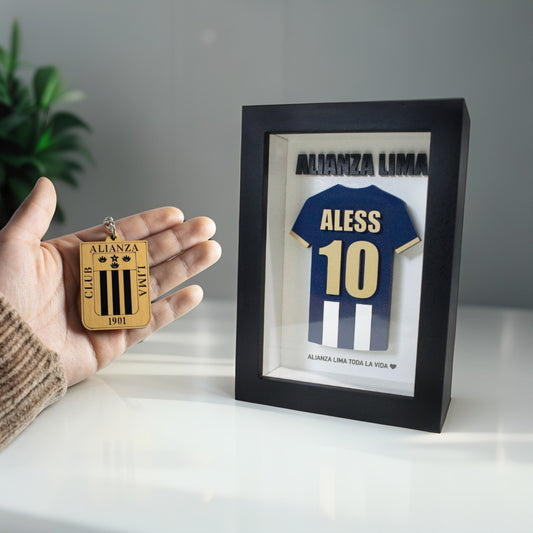 Shadowbox 3D Decorativo con Camiseta de Alianza Lima Personalizado 12x17cm