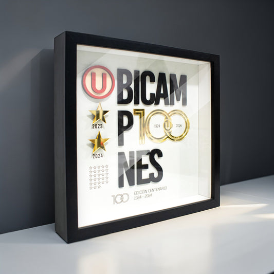 Shadowbox 3D bi campeón Universitario 28x28cm con vidrio