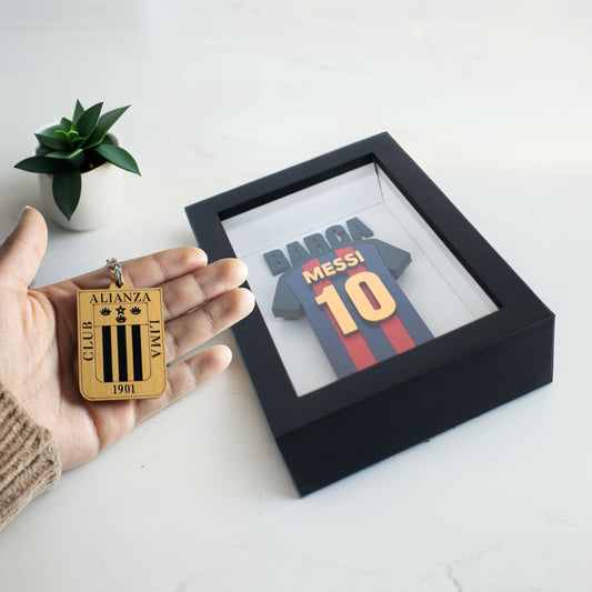 Cuadro Shadow Box de MDF Messi Barcelona 12x17cm + Llavero