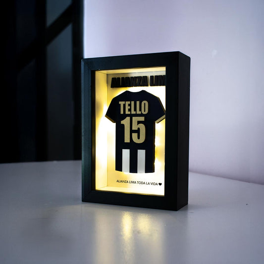 Shadowbox 3D Camiseta Alianza Lima con luz hada personalizado con nombre y número de camiseta 12x17cm