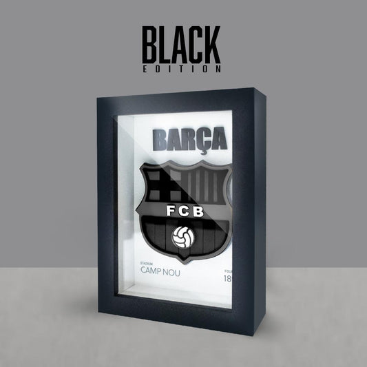 Escudo Barcelona MDF en Shadow Box 3D Black Edition 12x17cm