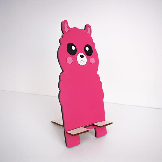 Soporte para Celular de MDF con Figura de Alpaca Rosa