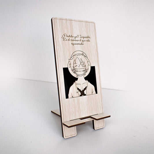 Soporte para Celular en MDF con figura de One Piece y grabado