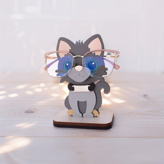 Soporte para lentes madera MDF con diseño de Gatito