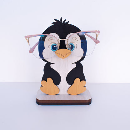 Soporte para lentes madera MDF con diseño de Pingüino