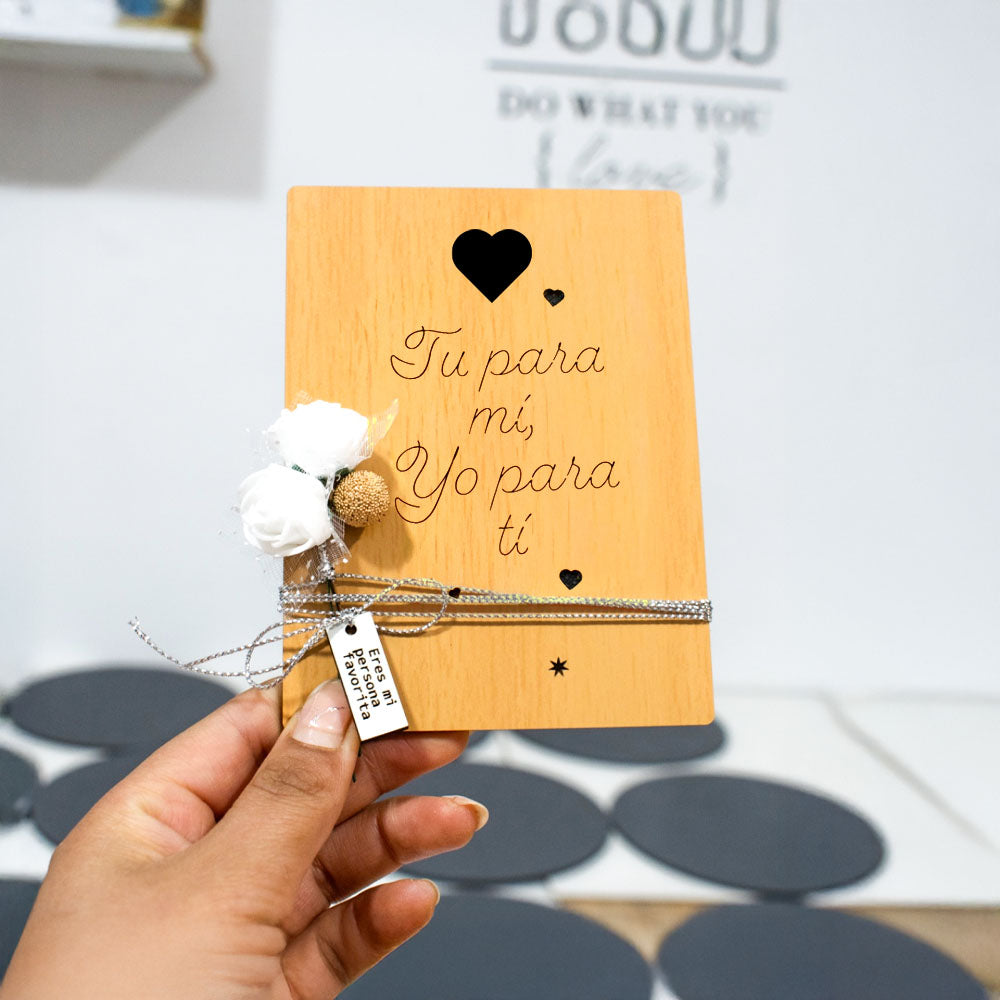 Tarjeta MDF grabado con láser "Tu para mi, yo para ti" 9x12cm