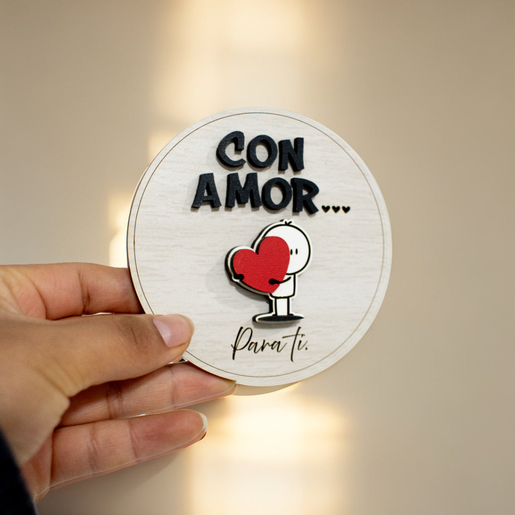 Tarjeta circular en madera MDF con grabado "Con amor para ti"