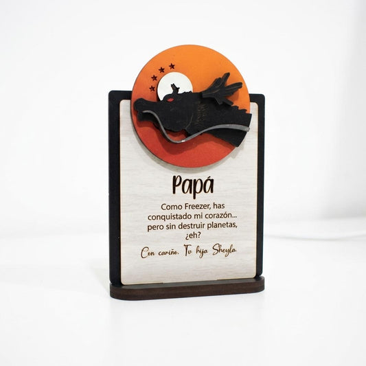 Tarjeta MDF Dragon Ball mensaje personalizado