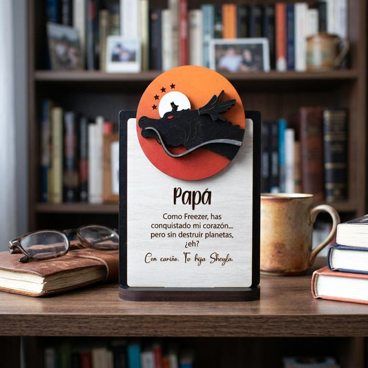 Tarjeta MDF Dragon Ball mensaje personalizado