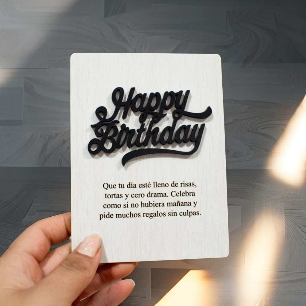 Tarjeta grabado MDF personalizad "Happy Birthday" 9x12cm