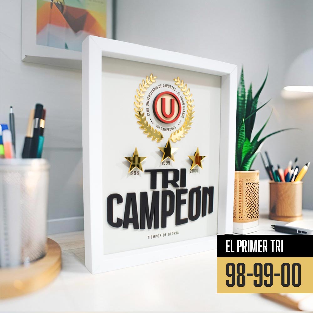 Cuadro tri campeón 98-99-00 Universitario 20x25cm sin vidrio blanco